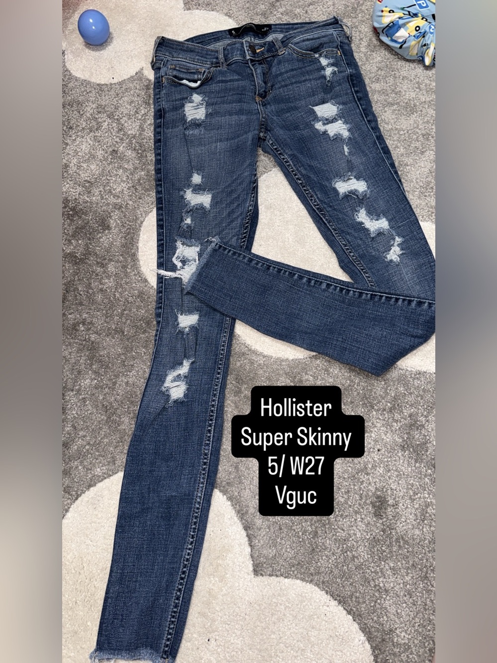 Hollister Dark Blue Distressed Super Skinny Jeans